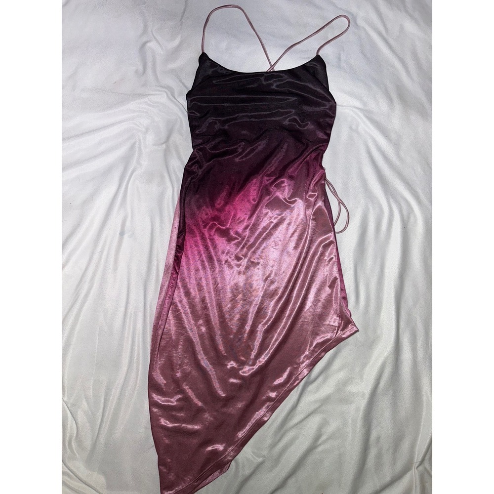 Windsor Ombre Satin Asymmetrical Mini Dress Pink Purple Lace Up Back medium